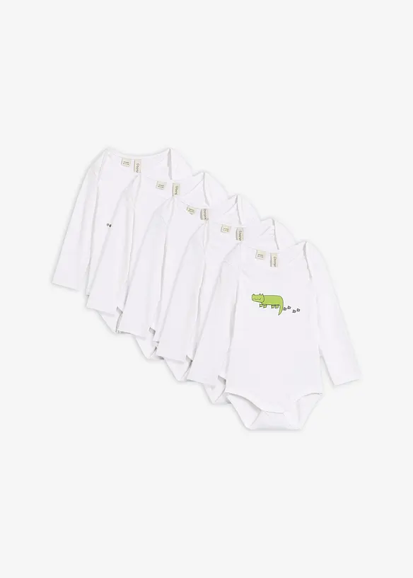 Langarmbody aus reiner Bio-Baumwolle (5er-Pack) in weiß von vorne - bonprix