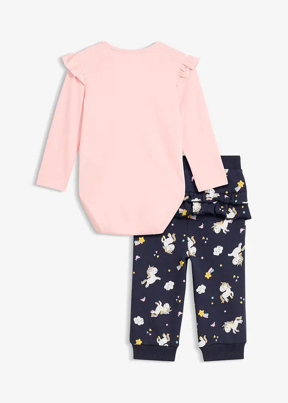 Langarmbody und Sweathose aus Bio-Baumwolle (2-tlg.Set) in rosa von hinten - bonprix