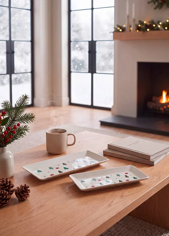 Servierplatten mit weihnachtlichem Motiv (2-tlg. Set) in weiß (Ambiente) - bonprix
