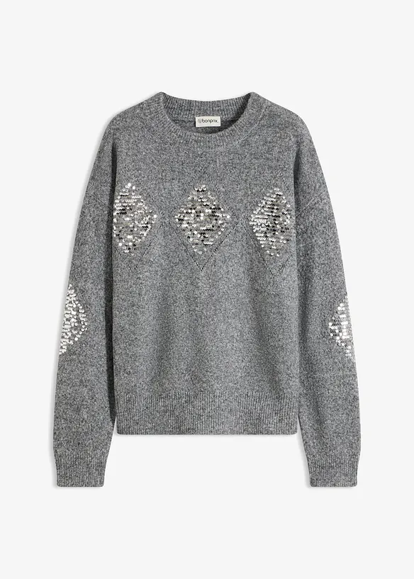 Pullover mit Pailletten-Applikation in grau von vorne - bonprix