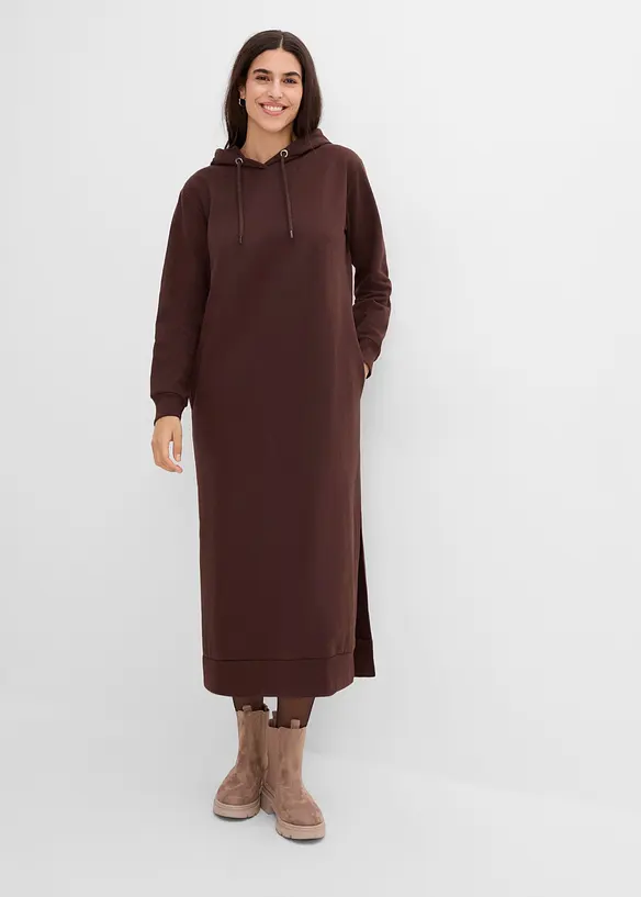 Sweatkleid mit Kapuze in braun von vorne (Totalaufnahme) - bonprix