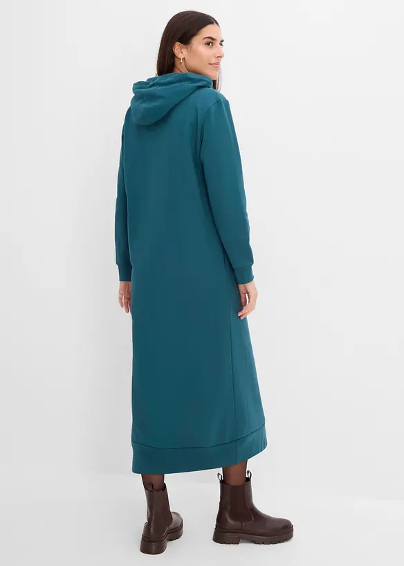 Sweatkleid mit Kapuze in petrol von hinten (Totalaufnahme) - bonprix