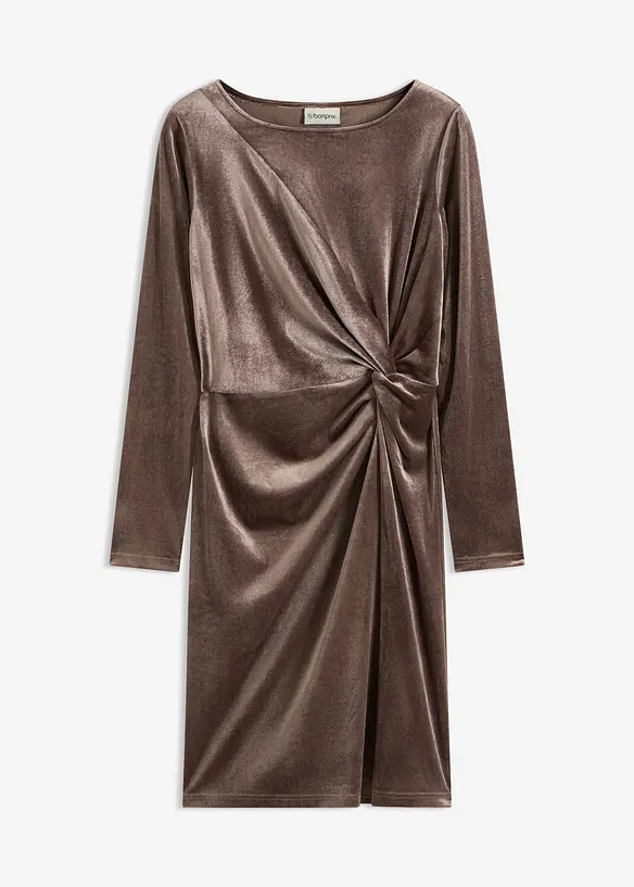 Jerseykleid aus softem Samt in braun von vorne - bonprix
