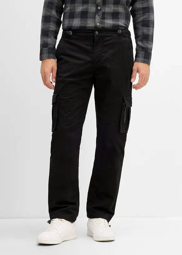 Regular Fit Thermo-Cargohose mit verstellbarem Bequembund und verstellbarem Saum, Straight in schwarz von vorne - bonprix