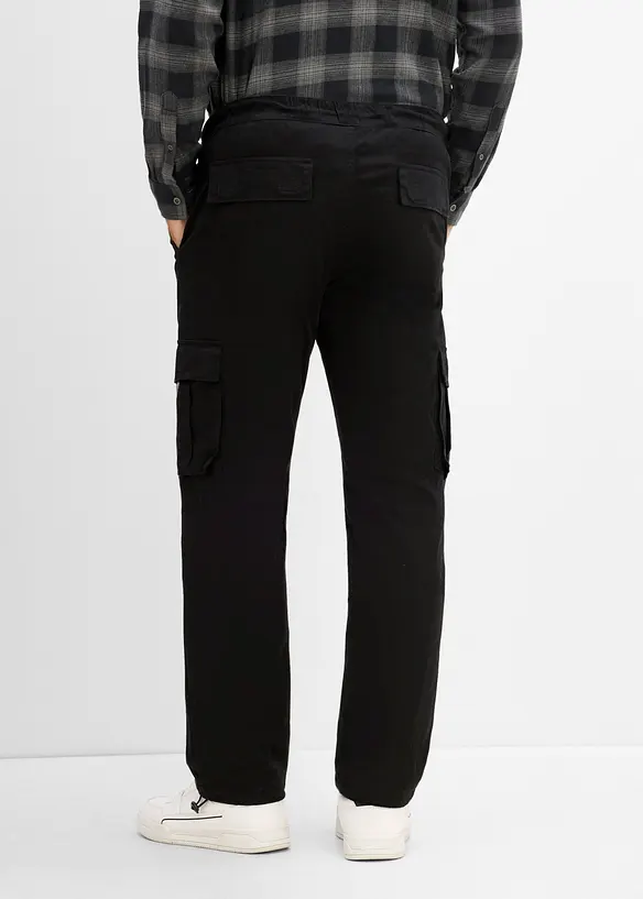 Regular Fit Thermo-Cargohose mit verstellbarem Bequembund und verstellbarem Saum, Straight in schwarz von hinten - bonprix