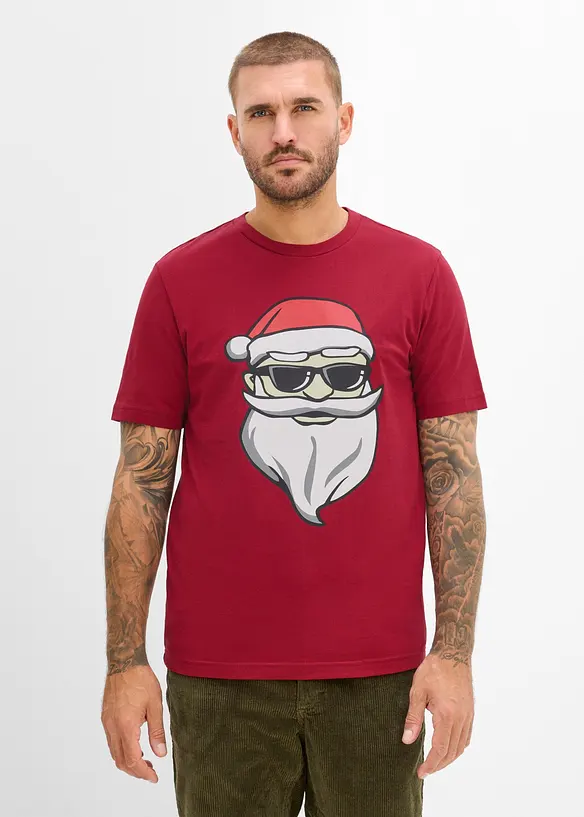 T-Shirt mit Weihnachtsmotiv in rot von vorne (im Anschnitt) - bonprix
