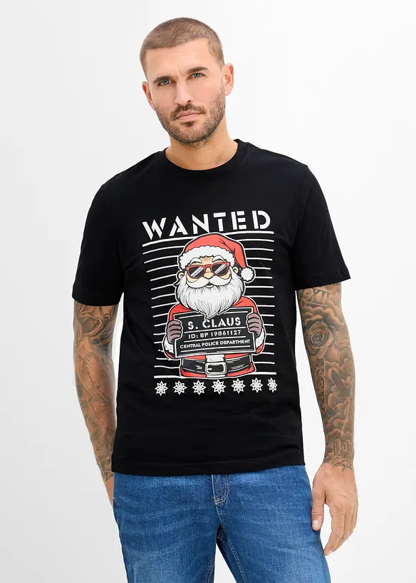 T-Shirt mit Weihnachtsmotiv in schwarz von vorne (im Anschnitt) - bonprix