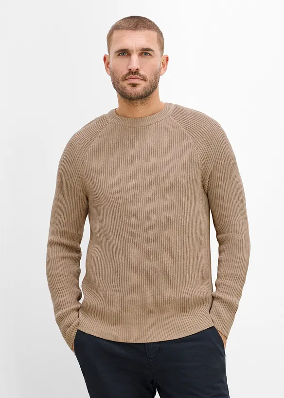 Ripp-Feinstrickpullover in Slim Fit in braun von vorne (im Anschnitt) - bonprix