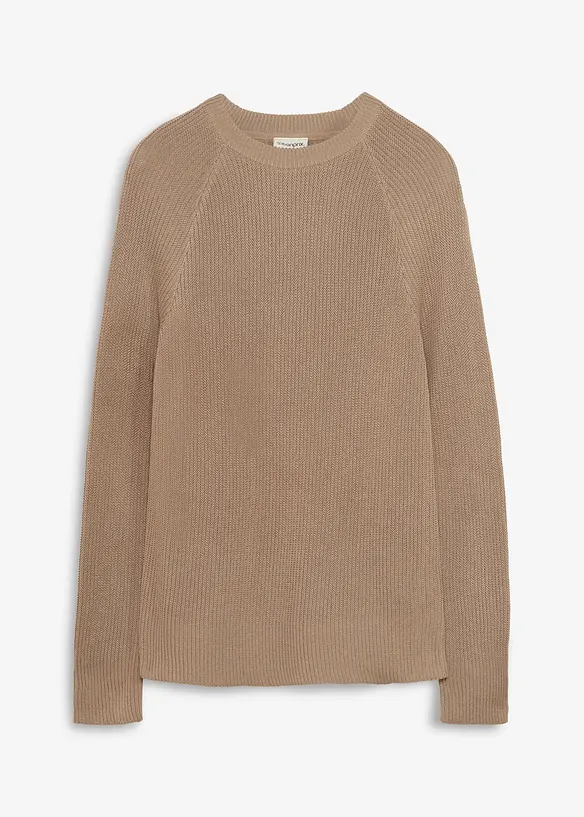 Ripp-Feinstrickpullover in Slim Fit in braun von vorne - bonprix