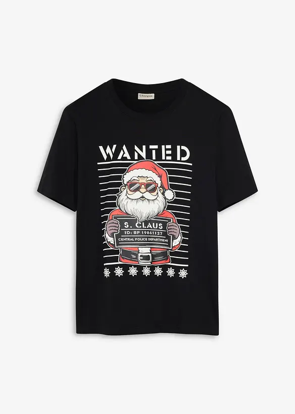 T-Shirt mit Weihnachtsmotiv in schwarz von vorne - bonprix