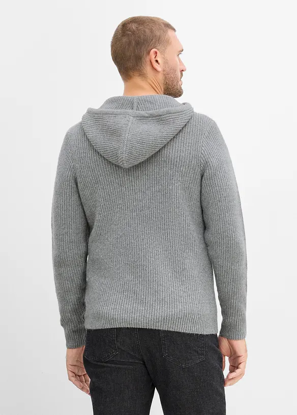 flauschiger Rippstrick-Hoodie, Regular Fit in grau von hinten (im Anschnitt) - bonprix