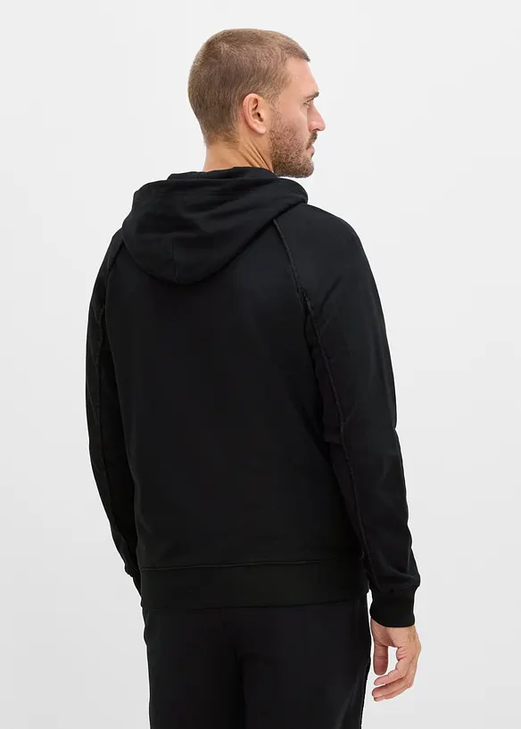 Kapuzen-Sweatjacke aus reiner Baumwolle in schwarz von hinten (im Anschnitt) - bonprix