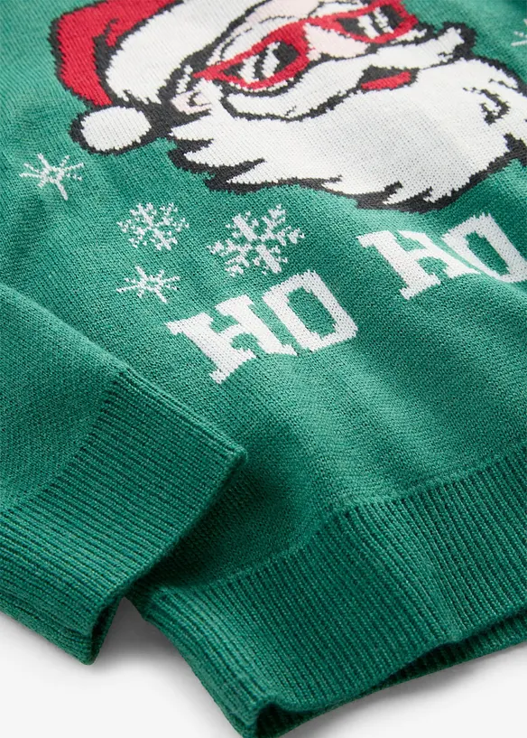 Feinstrickpullover mit Weihnachtsmotiv in petrol - bonprix