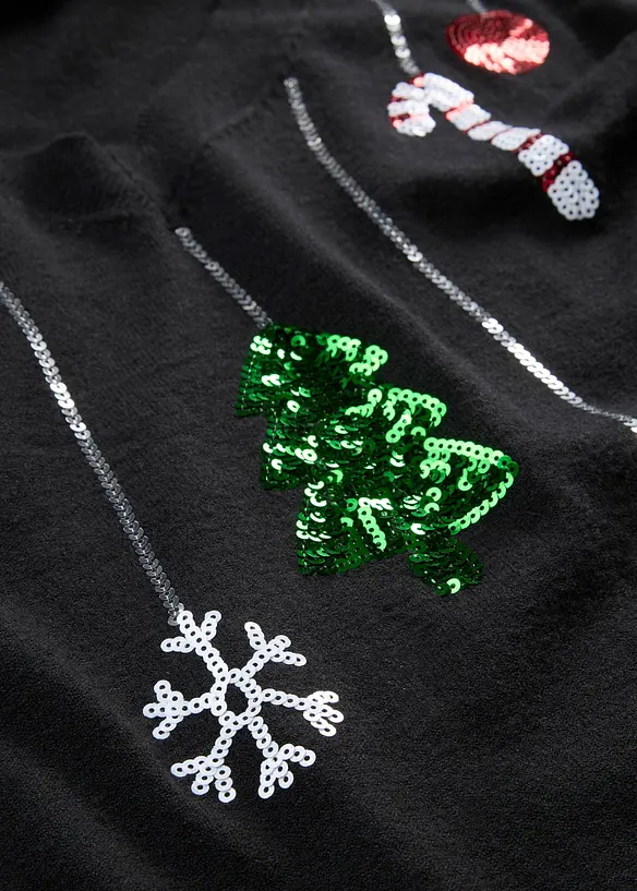Weihnachtlicher Umstands- und Stillpullover mit Pailletten in schwarz - bonprix