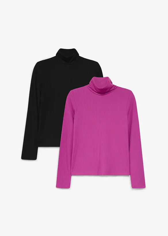 Warmes Thermo-Langarmshirt (2er Pack) in lila von vorne - bonprix