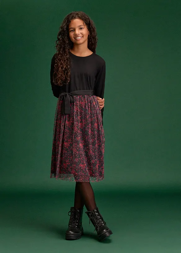 Midikleid mit langen Ärmeln in schwarz von vorne (Totalaufnahme) - bonprix