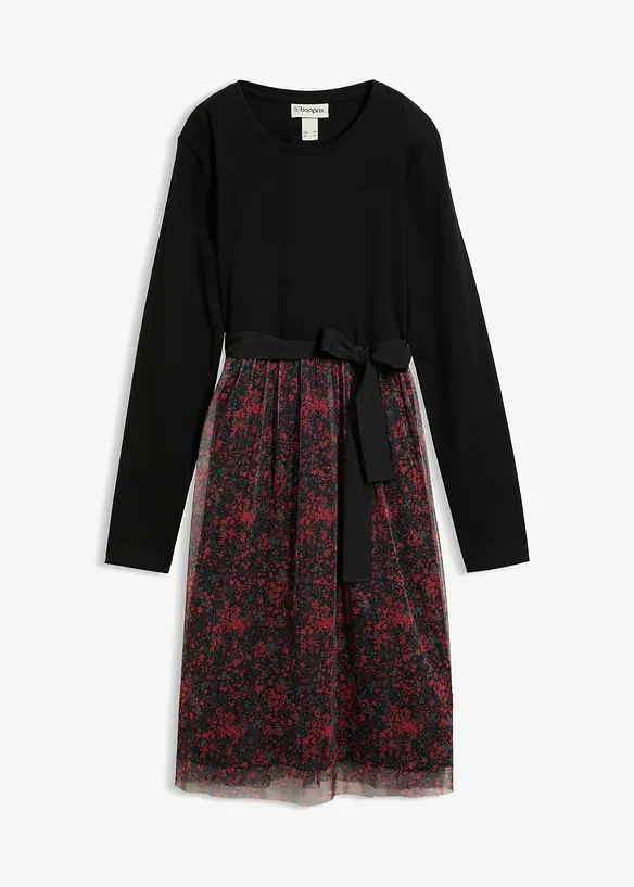 Midikleid mit langen Ärmeln in schwarz von vorne - bonprix