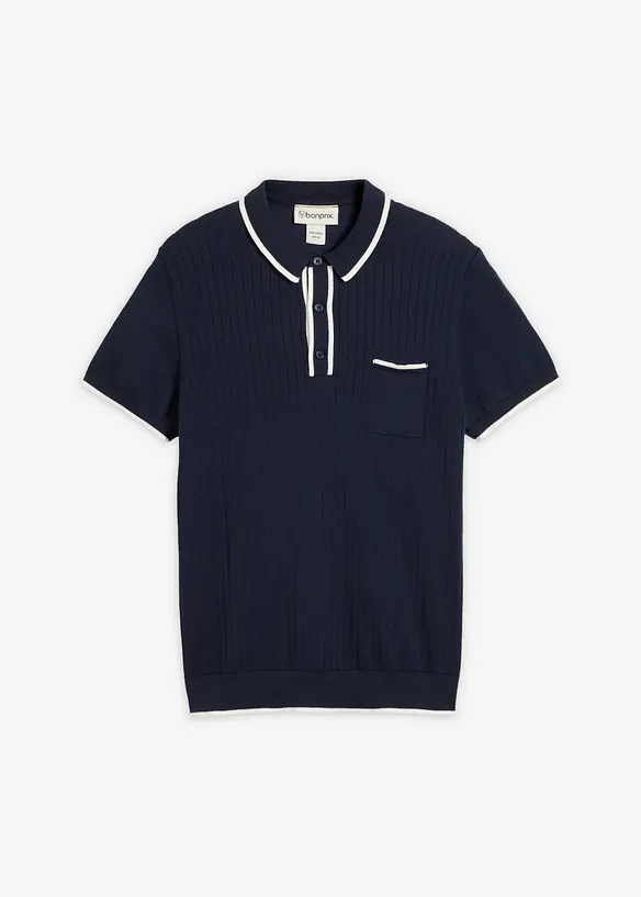 Strick-Poloshirt in Regular Fit in blau von vorne - bonprix