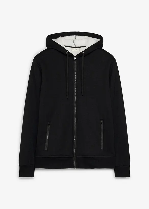 Thermo-Jogginganzug mit flauschigem Teddyfleece in schwarz von vorne - bonprix