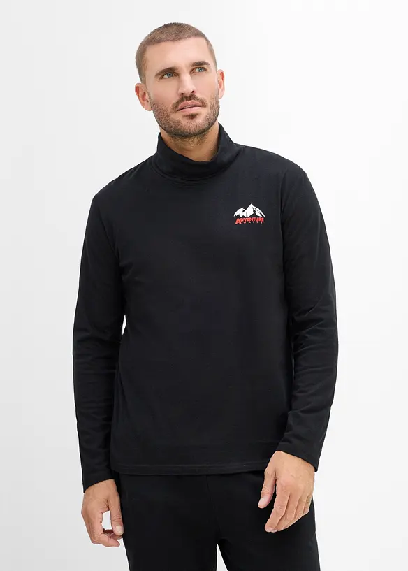 Rollkragenshirt aus reiner Bio-Baumwolle in schwarz von vorne (im Anschnitt) - bonprix