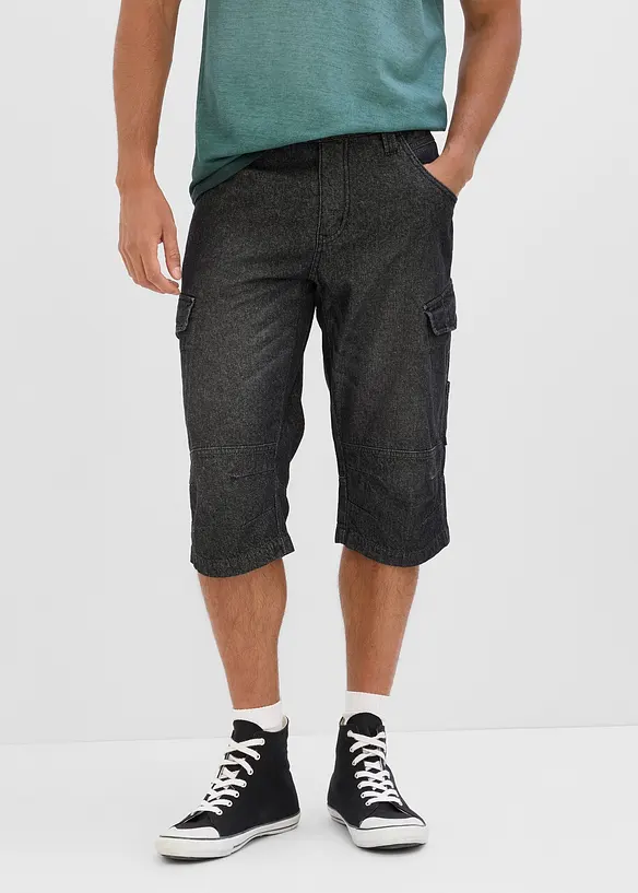 Leichte Jeans-Long-Cargobermuda, Relaxed Fit in schwarz von vorne - bonprix Leichte Jeans-Long-Cargobermuda, Relaxed Fit in schwarz von vorne - bonprix
