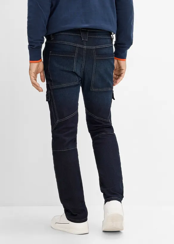Thermo Regular-Fit Cargo-Jeans mit verstellbarem Dehnbund, Straight in blau von hinten - bonprix