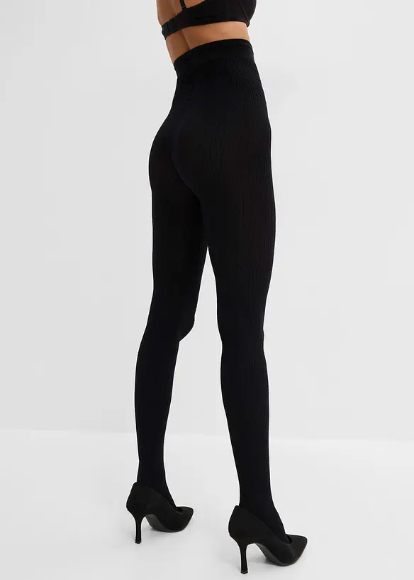 Strumpfhose mit Zopfmuster 70 DEN in schwarz von hinten - bonprix