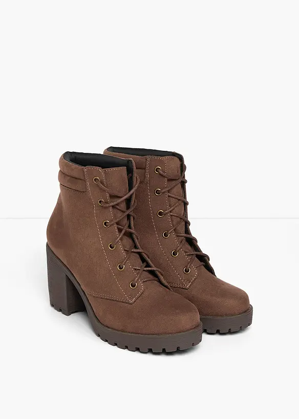 Schnürboots mit Blockabsatz in braun - bonprix Schnürboots mit Blockabsatz in braun - bonprix