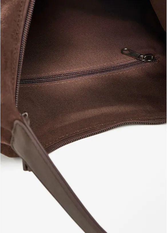 Beuteltasche in Velourslederoptik in braun geöffnet - bonprix