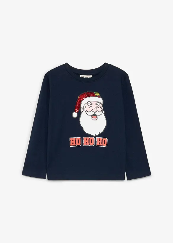 Weihnachtliches Langarmshirt mit Wendepailletten in blau von vorne - bonprix