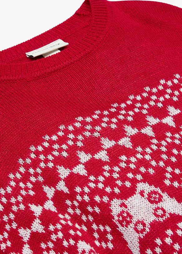 Grobstrick-Pullover mit eingestricktem Gamer-Motiv in rot - bonprix