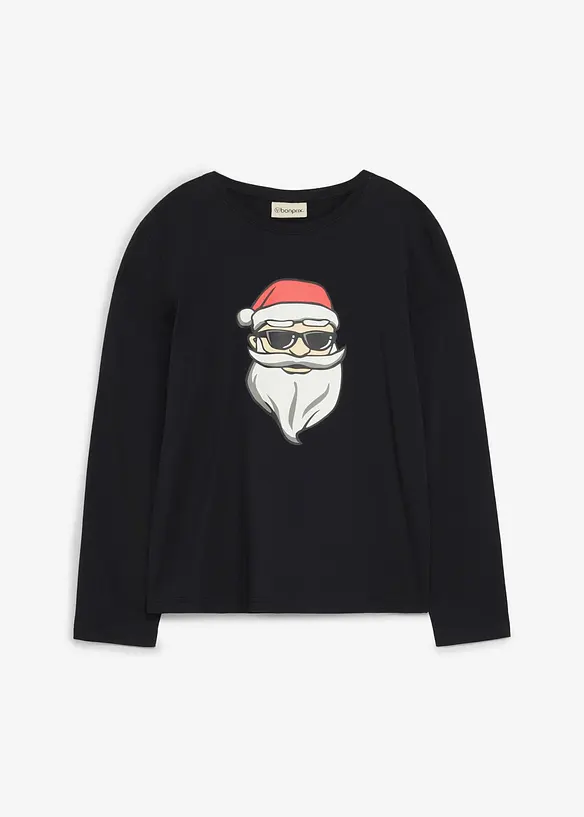 Weihnachtliches Langarmshirt aus Bio Baumwolle in schwarz von vorne - bonprix