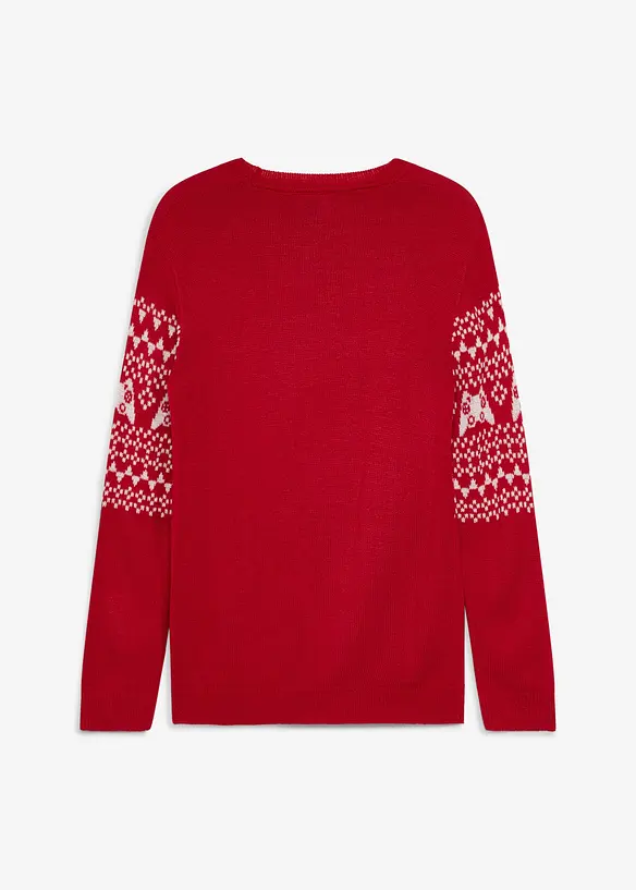 Grobstrick-Pullover mit eingestricktem Gamer-Motiv in rot von hinten - bonprix