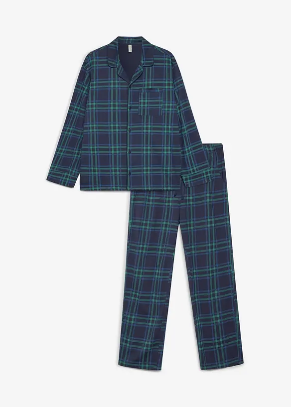 Pyjama aus weichem Flanell in blau von vorne - bonprix