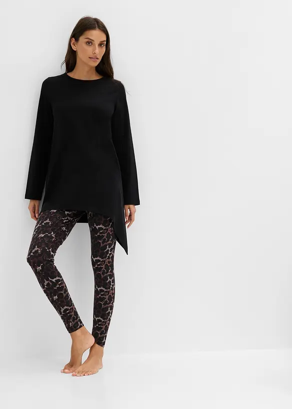 Pyjama aus weicher Baumwolle und Leggings in schwarz im Look von vorne (Totalaufnahme) - bonprix