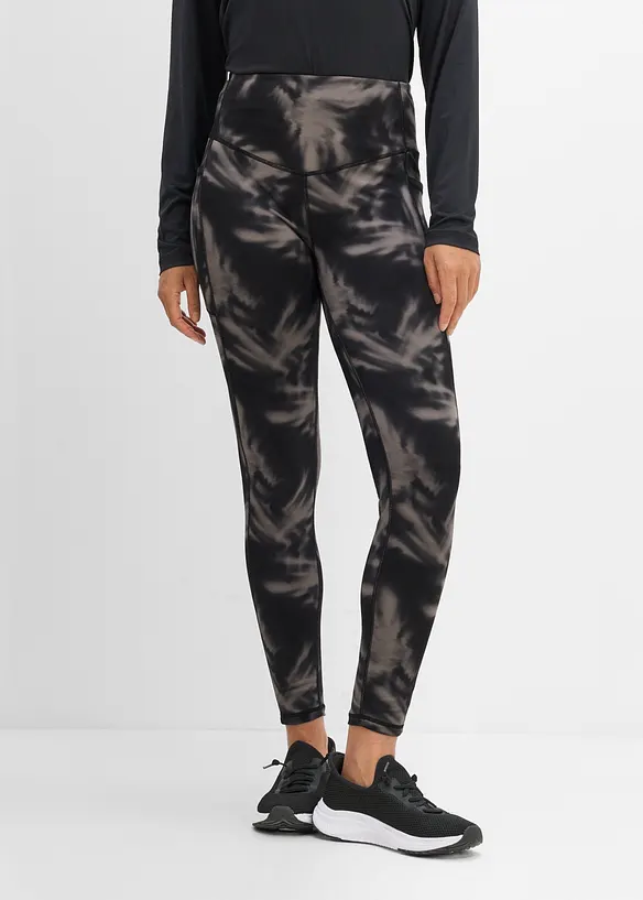 Thermo Sport-Leggings mit Handytasche, schnelltrocknend in schwarz von vorne - bonprix