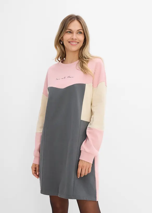 Sweatkleid aus reiner Baumwolle in grau von vorne (Totalaufnahme) - bonprix Sweatkleid aus reiner Baumwolle in grau von vorne (Totalaufnahme) - bonprix