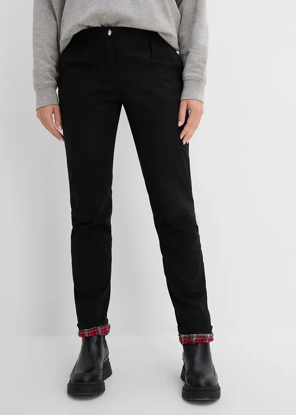 Gefütterte Chinohose aus elastischem Baumwoll-Mix in schwarz von vorne - bonprix Gefütterte Chinohose aus elastischem Baumwoll-Mix in schwarz von vorne - bonprix