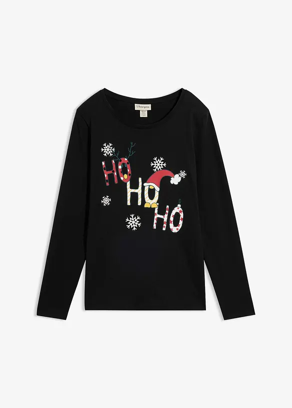 Langarmshirt mit Weihnachtsmotiv in schwarz von vorne - bonprix Langarmshirt mit Weihnachtsmotiv in schwarz von vorne - bonprix
