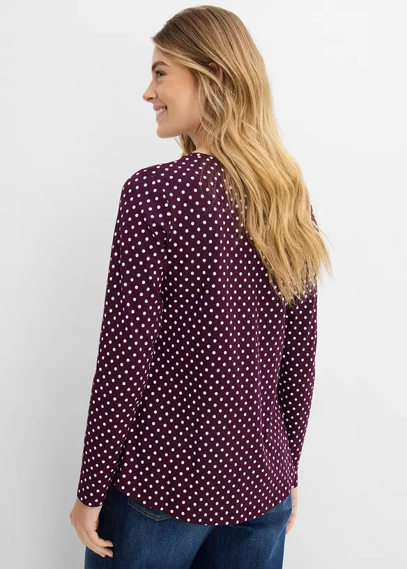 Gepunktetes Baumwoll-Langarmshirt mit Seitenschlitzen in lila von hinten (im Anschnitt) - bonprix Gepunktetes Baumwoll-Langarmshirt mit Seitenschlitzen in lila von hinten (im Anschnitt) - bonprix