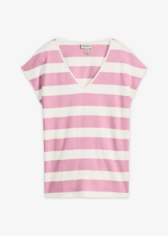 Gestreiftes Strickshirt in weiß von vorne - bonprix