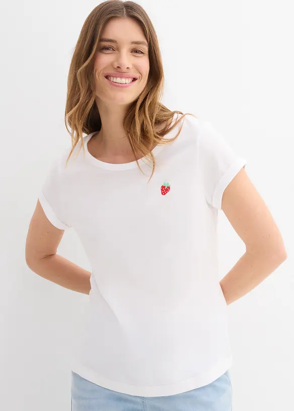 T-Shirt aus reiner Baumwolle in weiß von vorne (im Anschnitt) - bonprix