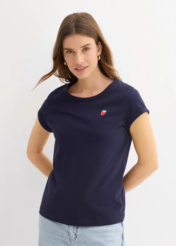 T-Shirt aus reiner Baumwolle in blau von vorne (im Anschnitt) - bonprix