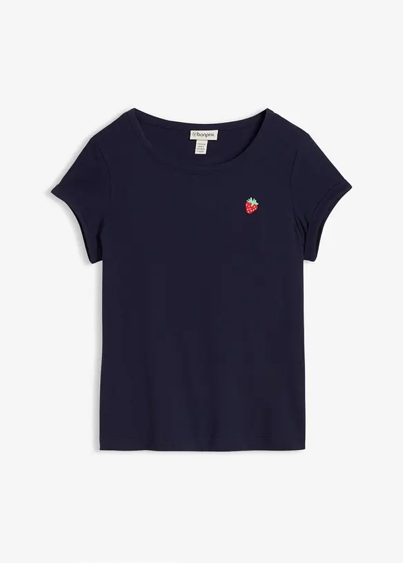 T-Shirt aus reiner Baumwolle in blau von vorne - bonprix