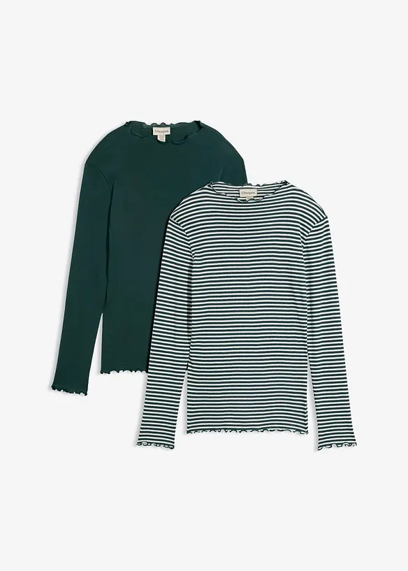 Rippshirt (2er Pack) aus reiner Baumwolle in grün von vorne - bonprix