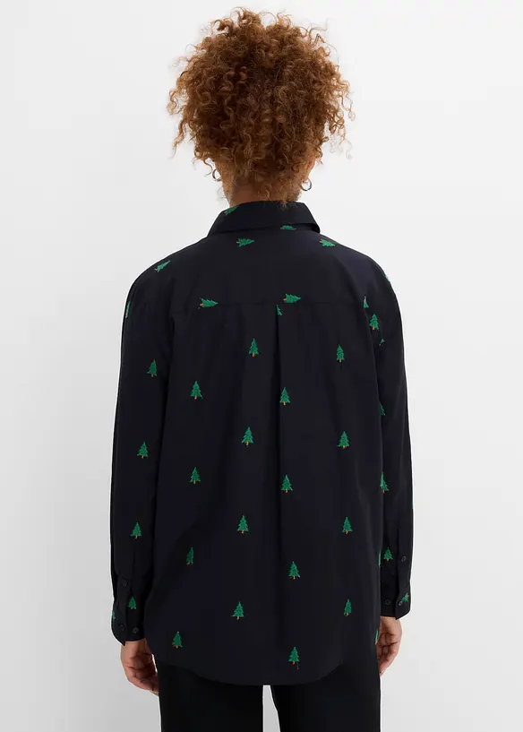 Hemdbluse mit Stickerei aus reiner Bio-Baumwolle in schwarz von hinten (im Anschnitt) - bonprix