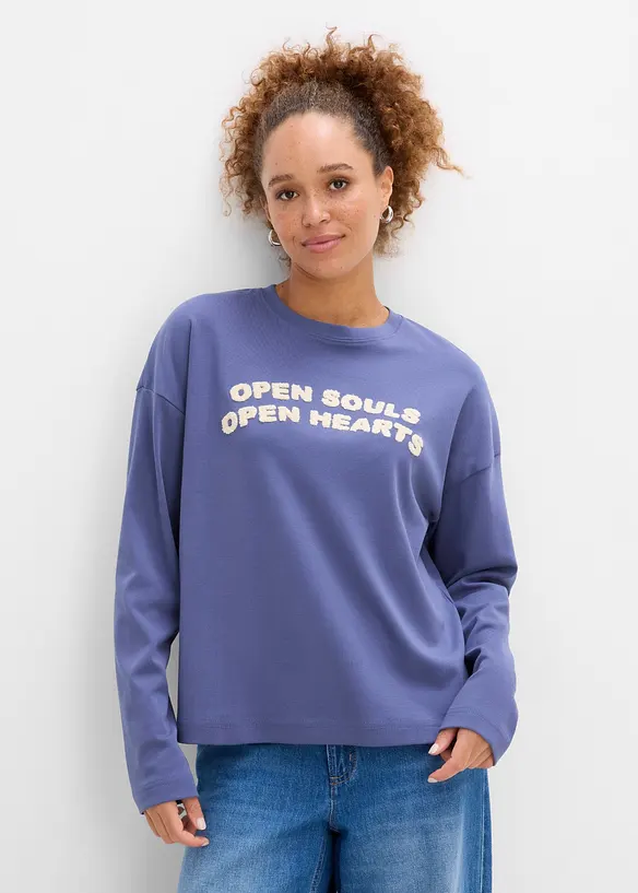 Oversize-Langarmshirt aus schwerer Bio-Baumwolle in blau von vorne (im Anschnitt) - bonprix Oversize-Langarmshirt aus schwerer Bio-Baumwolle in blau von vorne (im Anschnitt) - bonprix