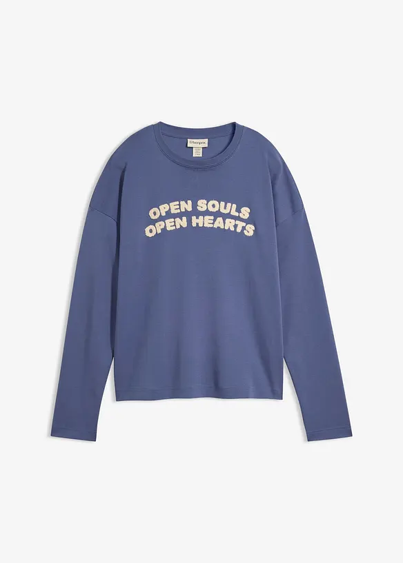 Oversize-Langarmshirt aus schwerer Bio-Baumwolle in blau von vorne - bonprix Oversize-Langarmshirt aus schwerer Bio-Baumwolle in blau von vorne - bonprix