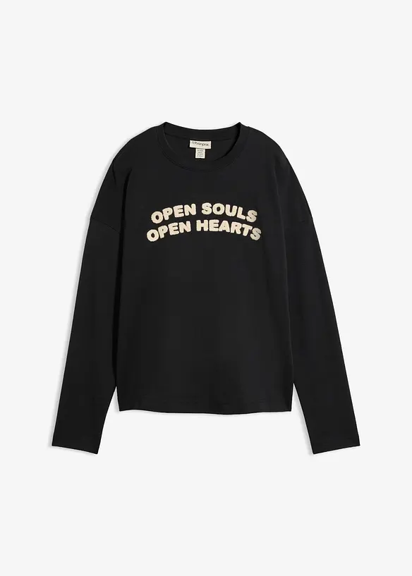 Oversize-Langarmshirt aus schwerer Bio-Baumwolle in schwarz von vorne - bonprix Oversize-Langarmshirt aus schwerer Bio-Baumwolle in schwarz von vorne - bonprix