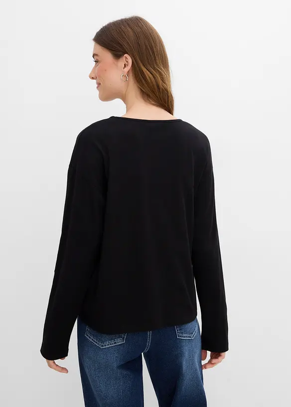 Langarmshirt aus reiner Bio-Baumwolle in schwarz von hinten (im Anschnitt) - bonprix